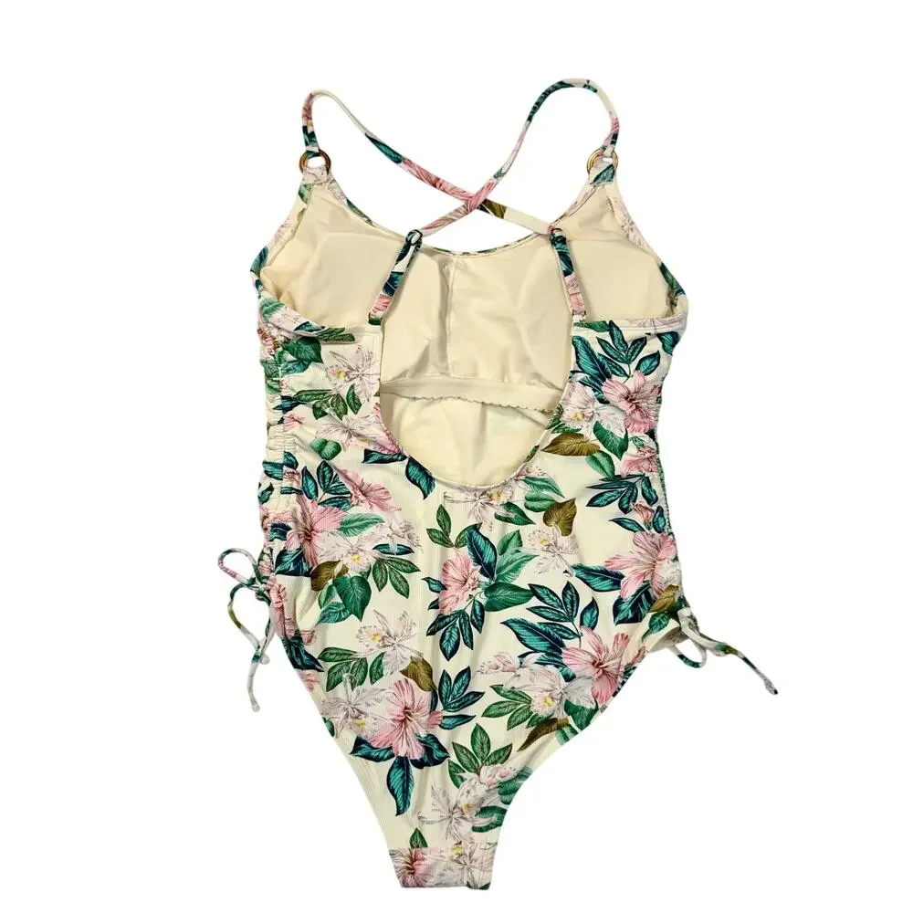 Palisades Hipster One Piece Swim Suit Women’s XL Floral Ruched Tie Back NWOT - Picture 2 of 9